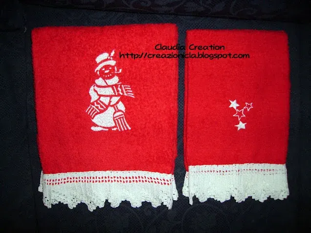 Asciugamani Natalizi con bordo ad uncinetto