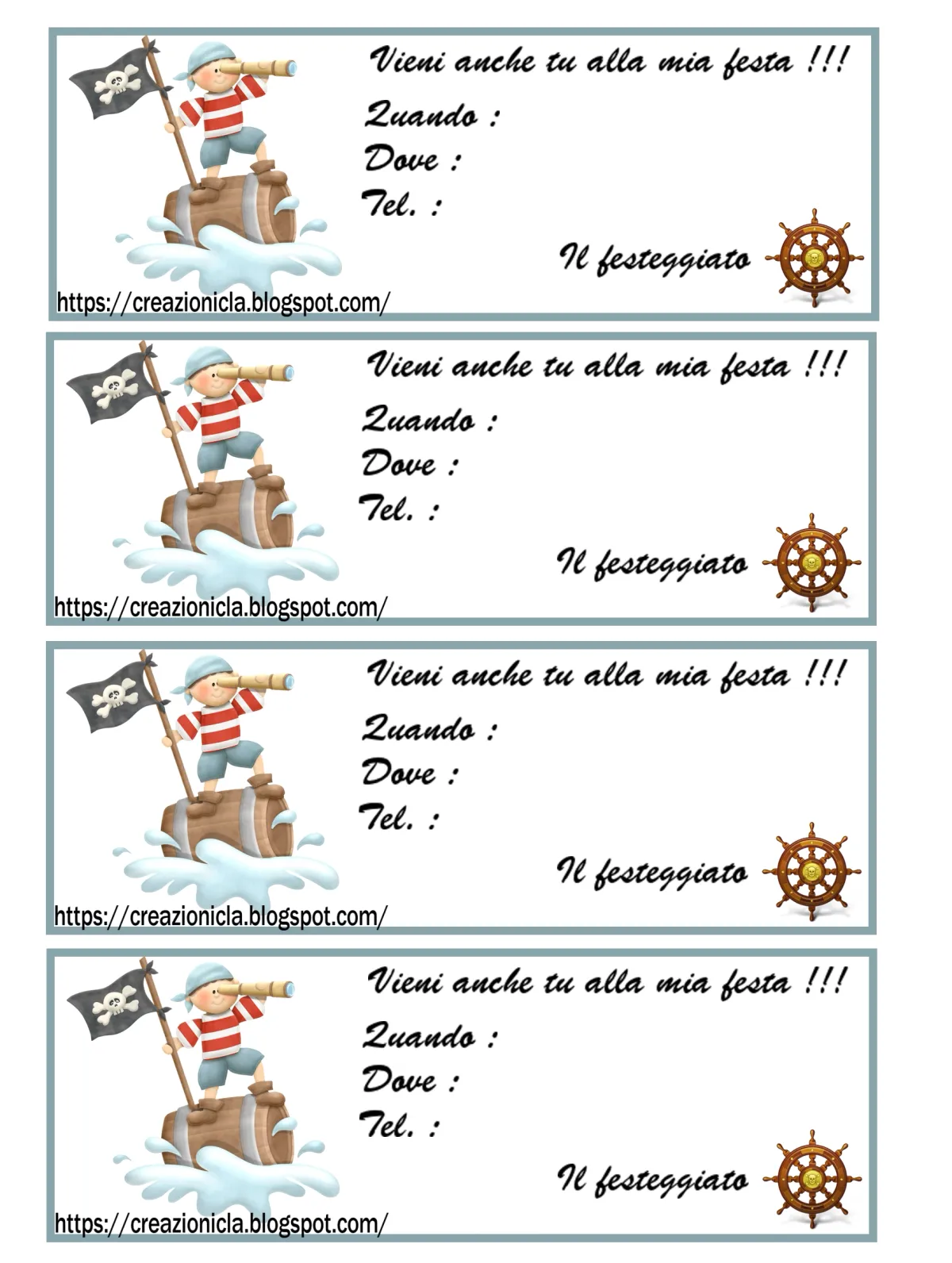 Inviti per festa di compleanno bimbo