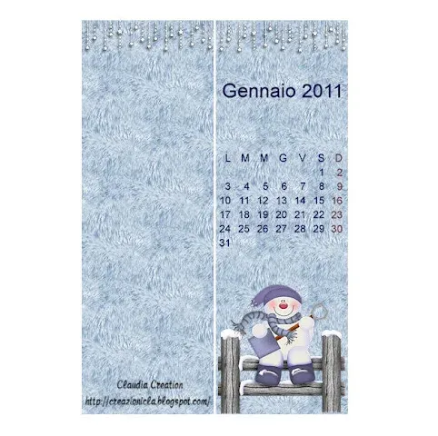 Segnalibro calendario gennaio