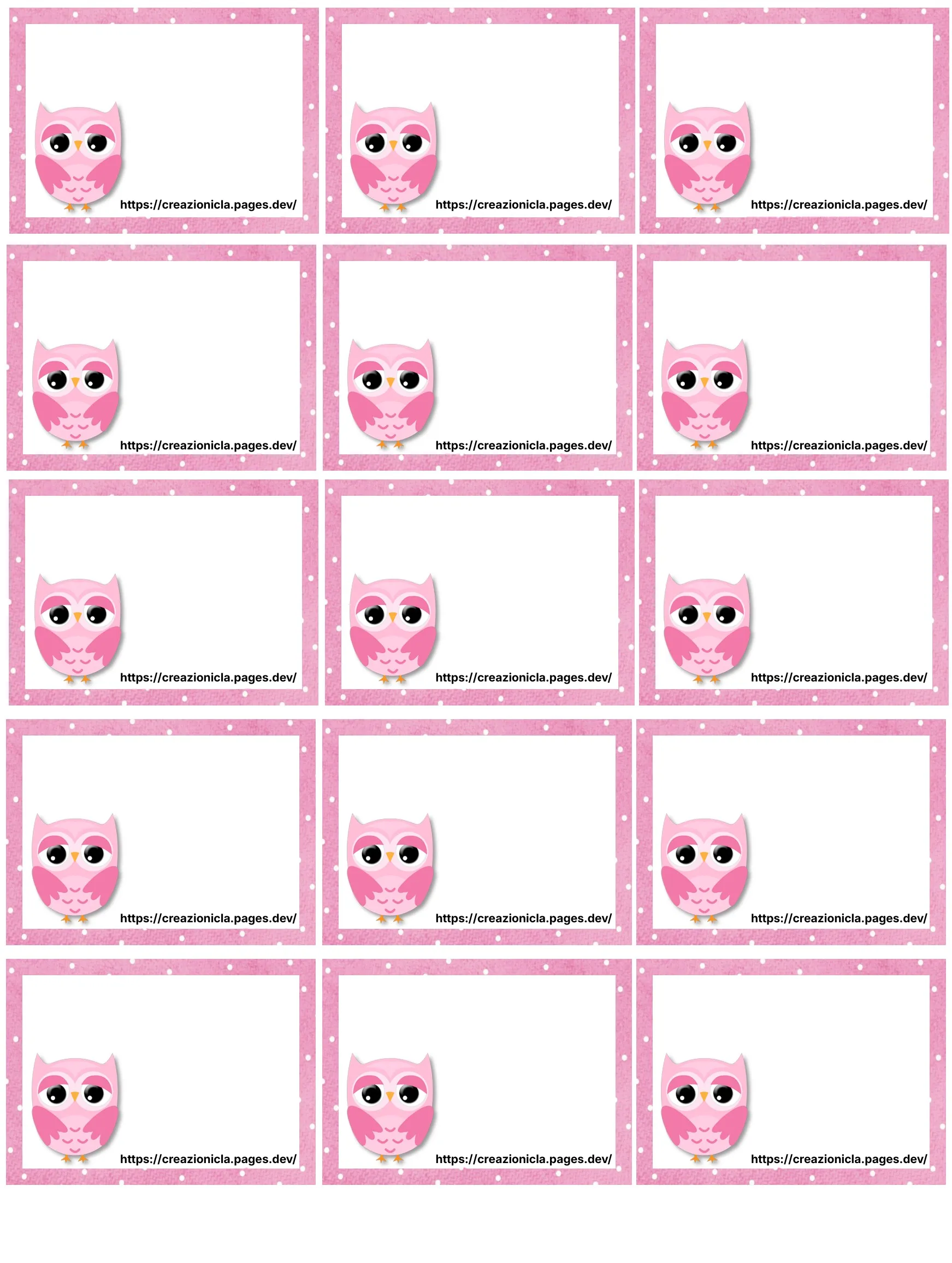 Etichette con Gufi Stampabili Gratis
