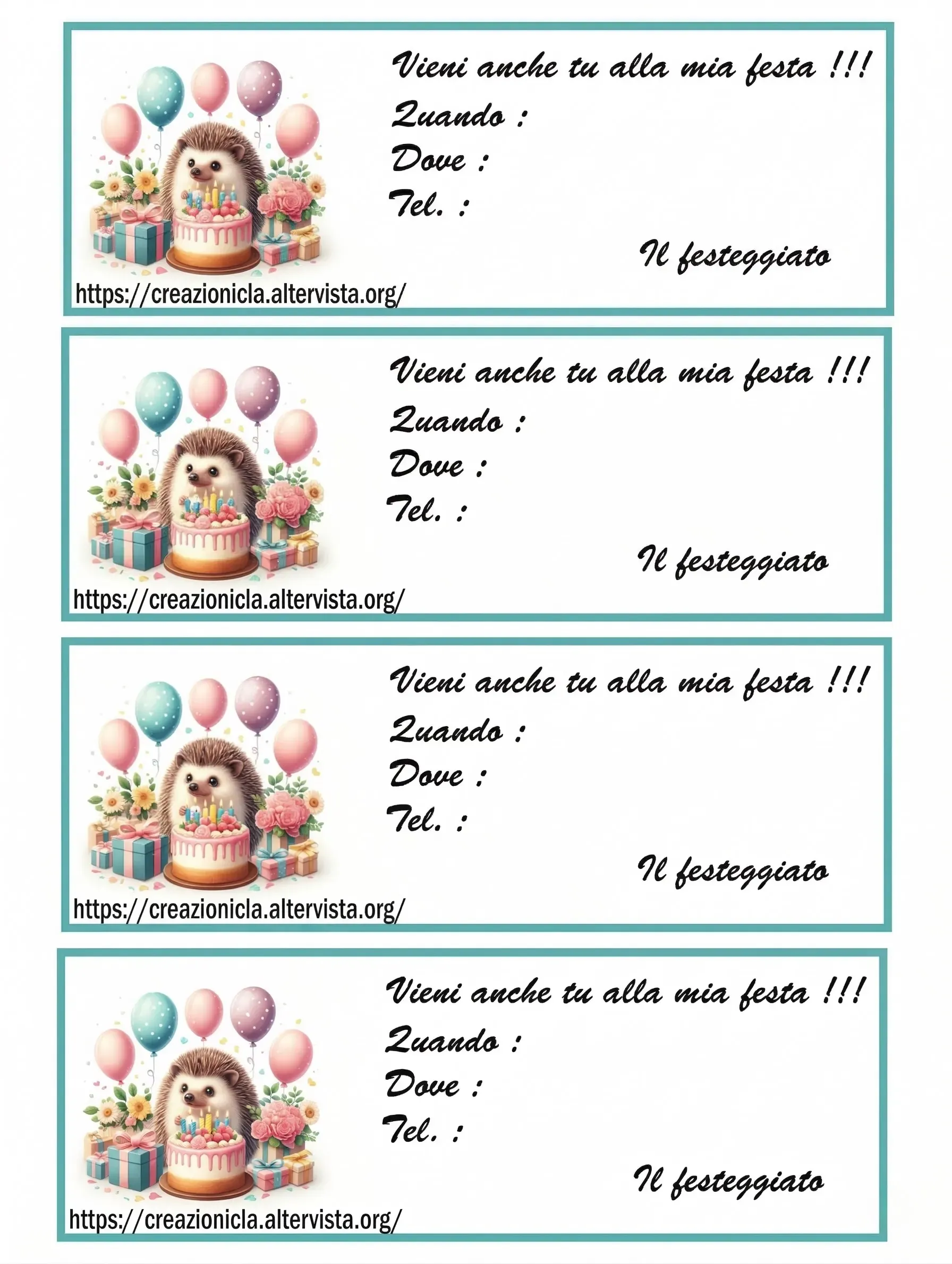 Inviti festa di compleanno