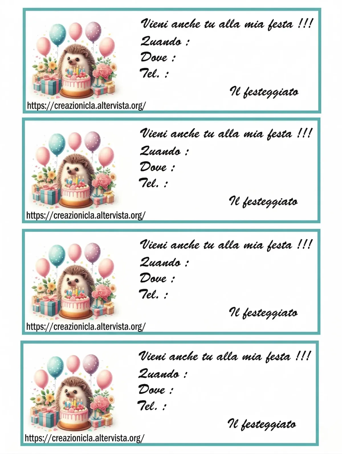 Inviti festa di compleanno